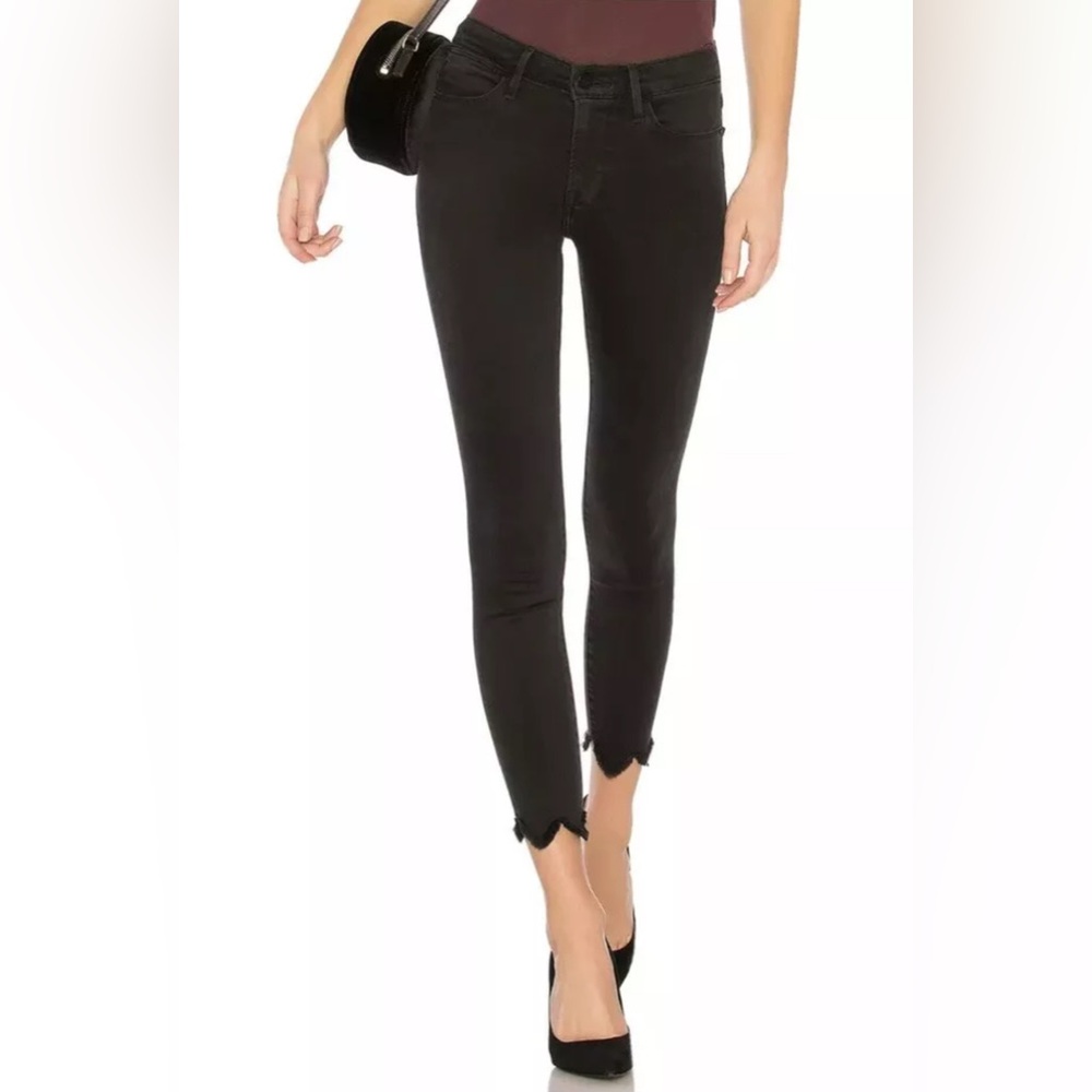 EUC Frame Denim Le High Skinny Women's Black Frayed Hem ankle jeans size 25